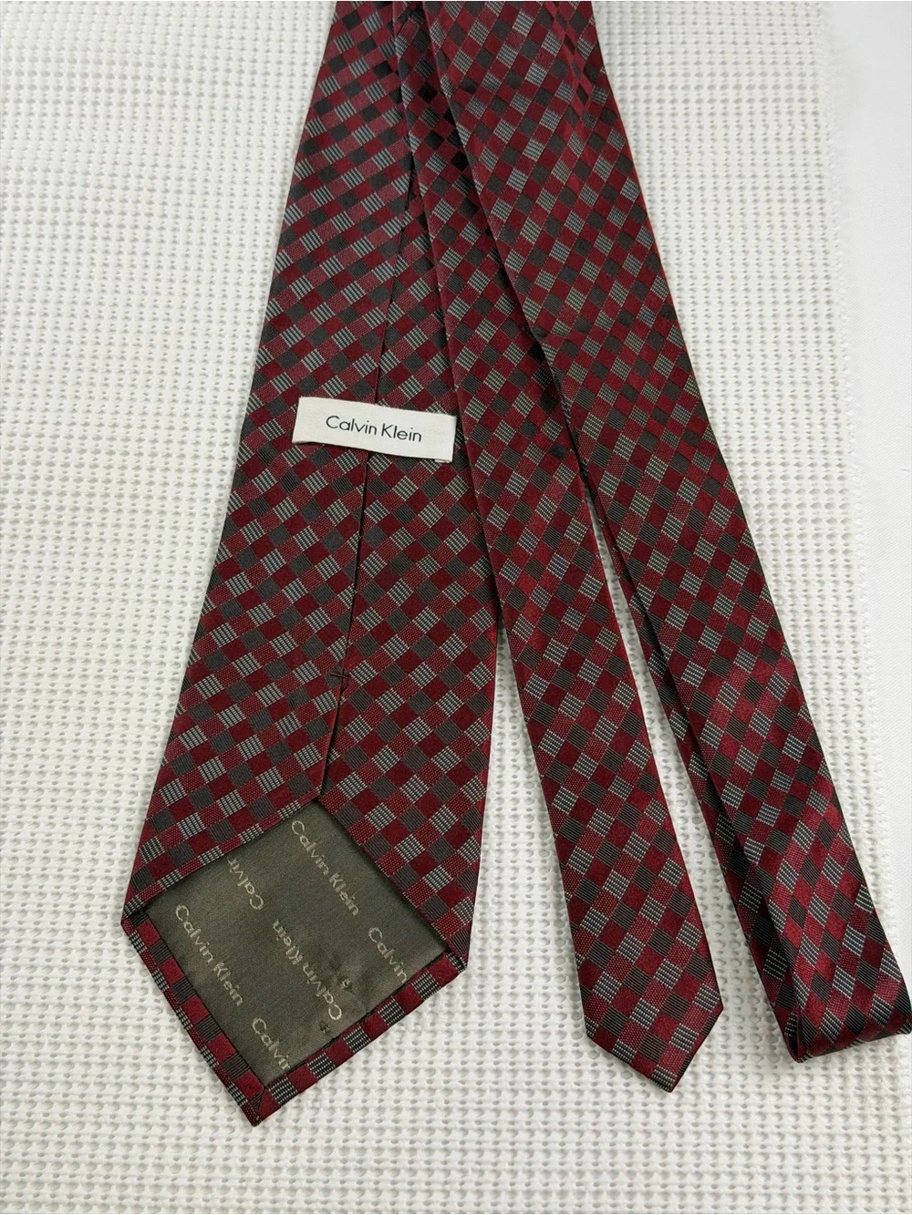 Calvin Klein Red and Gray Diamond Check Tie-professional and Classic